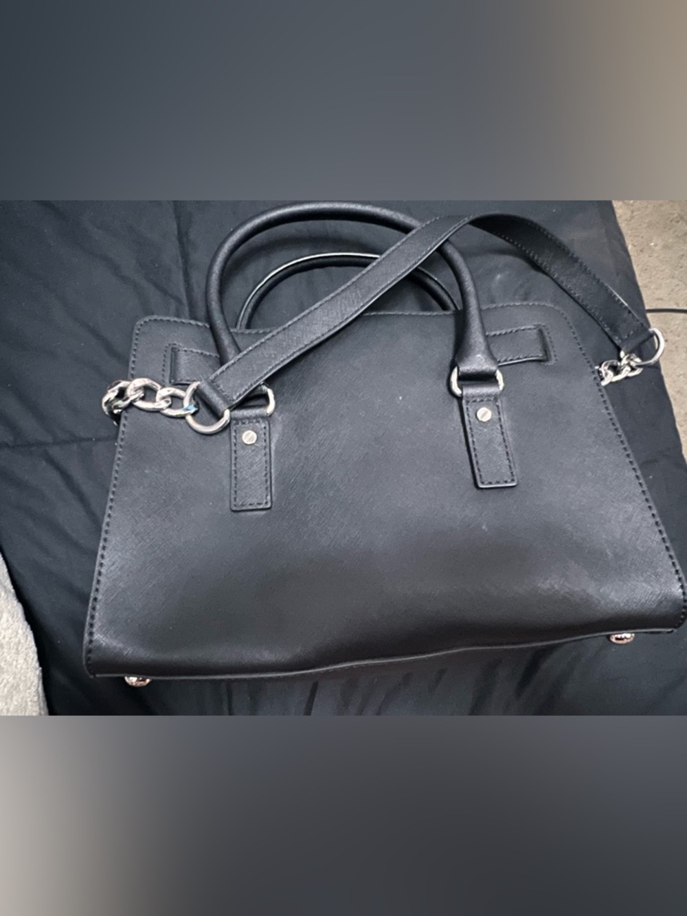 Michael Kors Black Leather Satchel with Chain-Accent Strap - Picture 4 of 5